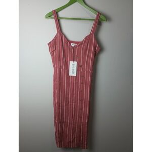 Love Sadie Womens Striped Button Front Midi Dress Red White‎ Small LCD2113 NWT